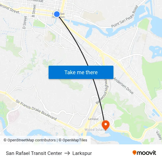 San Rafael Transit Center to Larkspur map