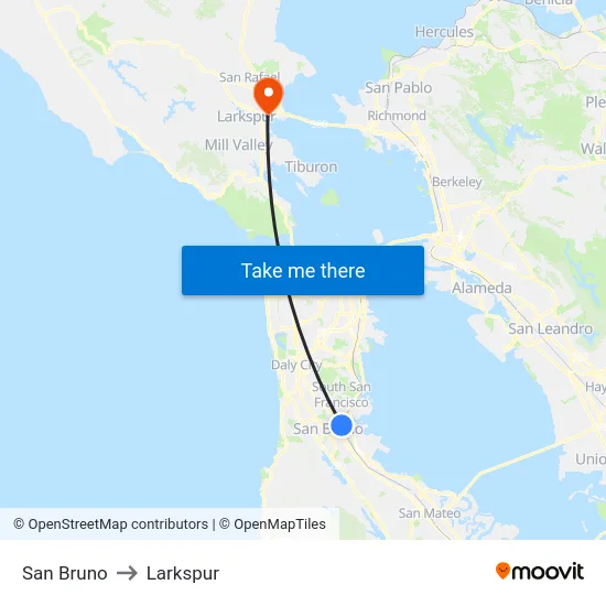 San Bruno to Larkspur map