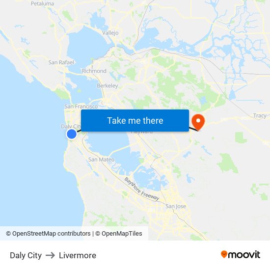 Daly City to Livermore map