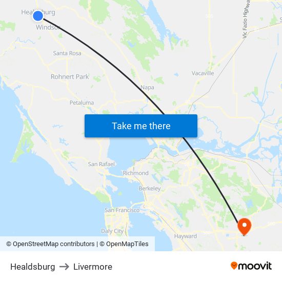 Healdsburg to Livermore map