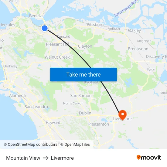 Mountain View to Livermore map