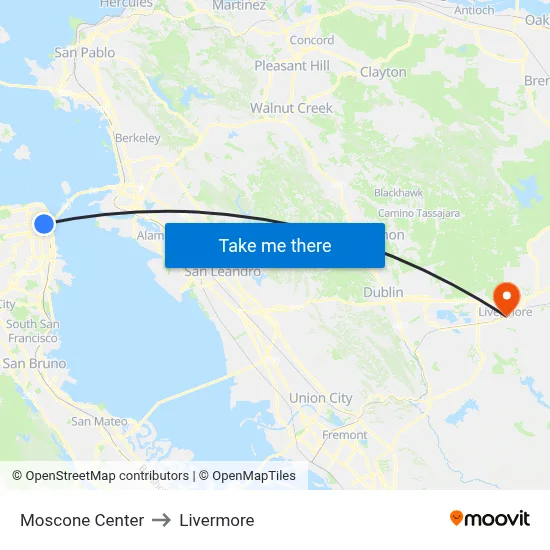 Moscone Center to Livermore map