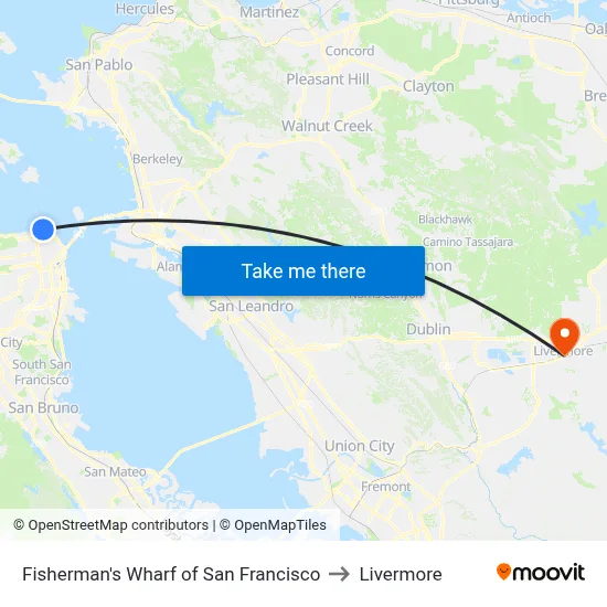Fisherman's Wharf of San Francisco to Livermore map