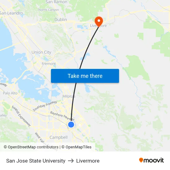 San Jose State University to Livermore map