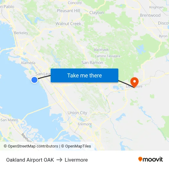Oakland Airport OAK to Livermore map