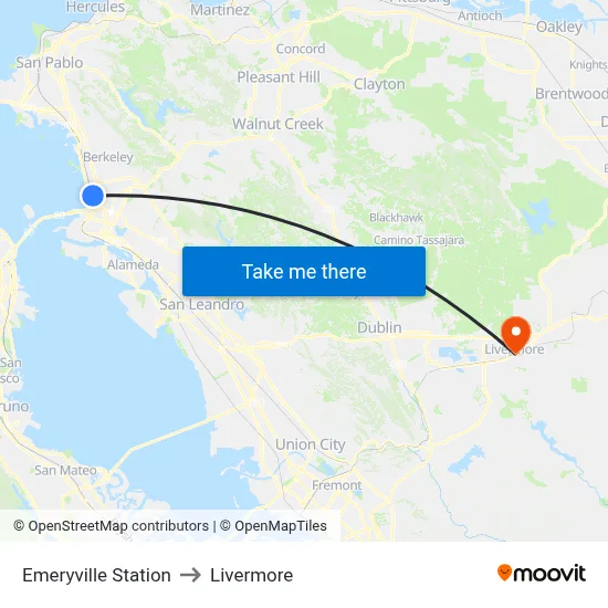 Emeryville Station to Livermore map