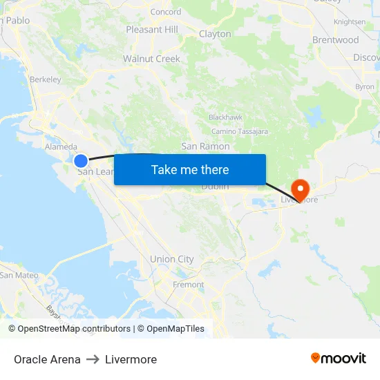 Oracle Arena to Livermore map