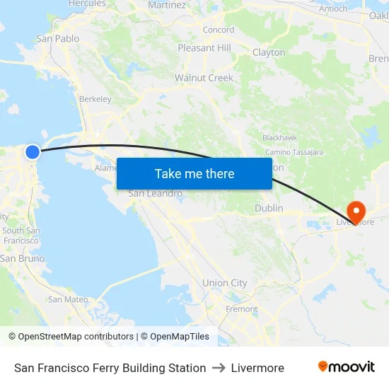 San Francisco Ferry Building Station to Livermore map