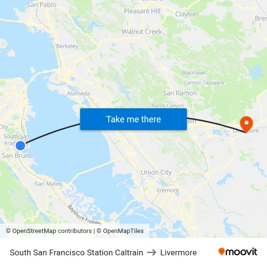 South San Francisco Station Caltrain to Livermore map