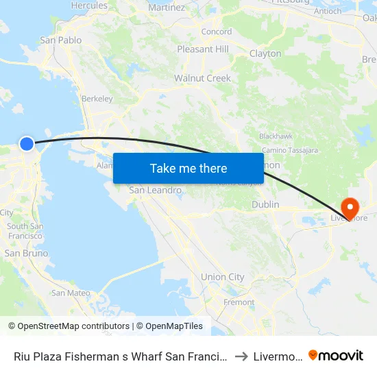 Riu Plaza Fisherman s Wharf San Francisco to Livermore map