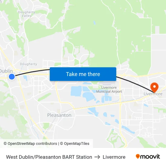 West Dublin/Pleasanton BART Station to Livermore map