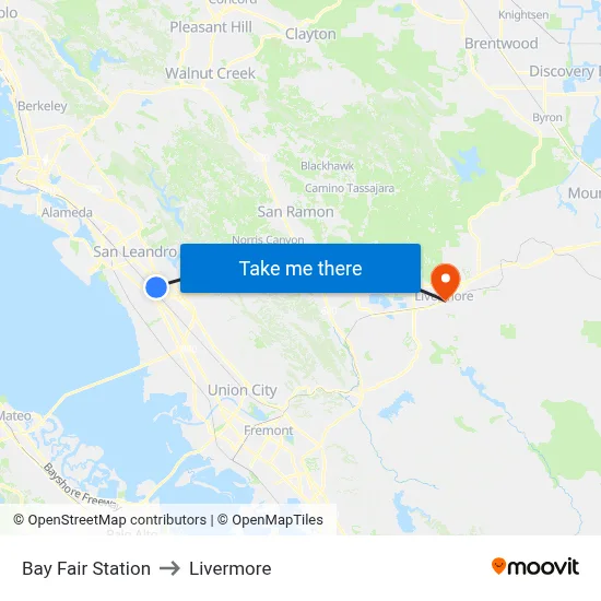 Bay Fair Station to Livermore map