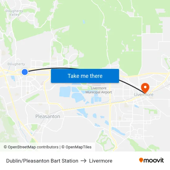 Dublin/Pleasanton Bart Station to Livermore map