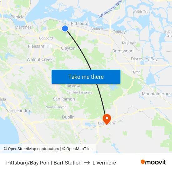 Pittsburg/Bay Point Bart Station to Livermore map