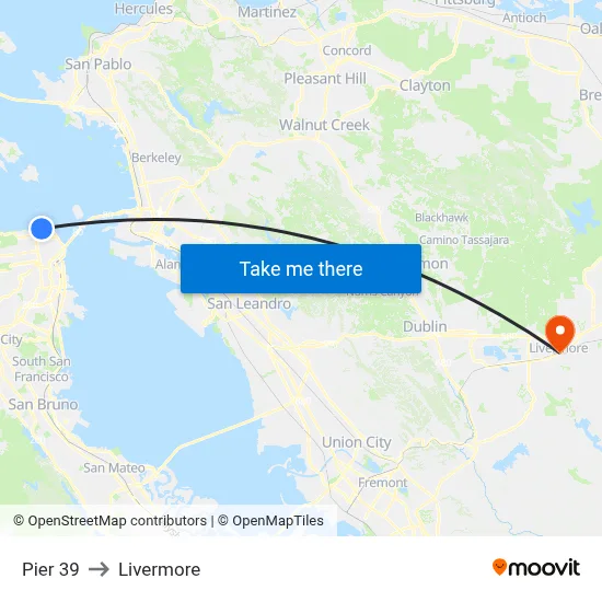 Pier 39 to Livermore map