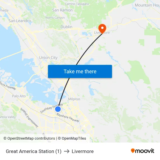 Great America Station (1) to Livermore map