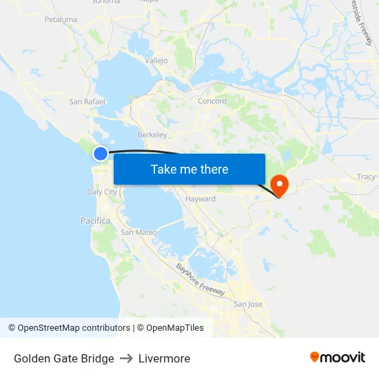 Golden Gate Bridge to Livermore map
