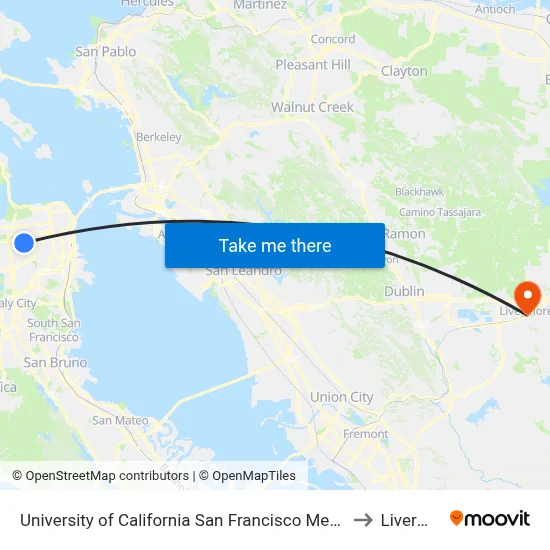 University of California San Francisco Medical Center to Livermore map