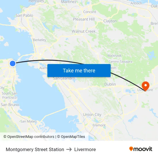 Montgomery Street Station to Livermore map