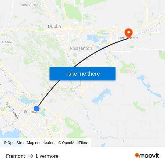 Fremont to Livermore map