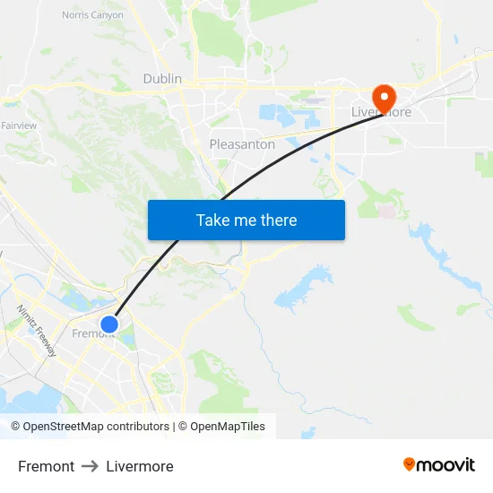 Fremont to Livermore map
