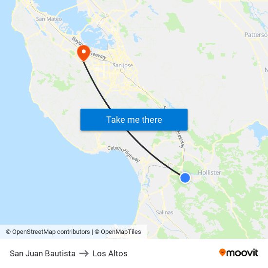 San Juan Bautista to Los Altos map