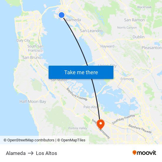 Alameda to Los Altos map