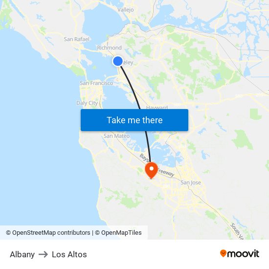 Albany to Los Altos map