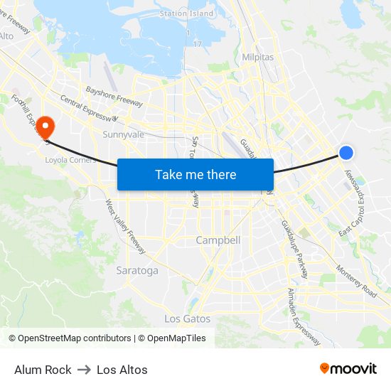 Alum Rock to Los Altos map
