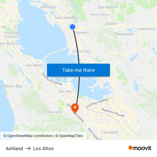 Ashland to Los Altos map