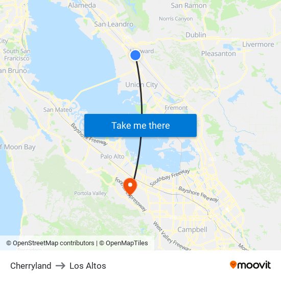 Cherryland to Los Altos map