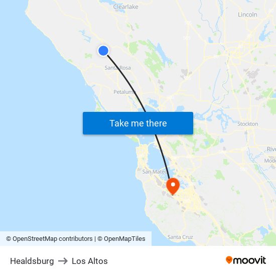 Healdsburg to Los Altos map