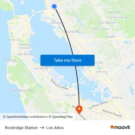 Rockridge Station to Los Altos map