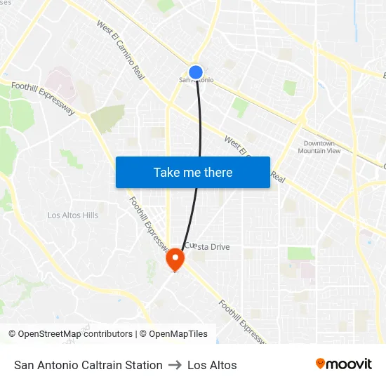 San Antonio Caltrain Station to Los Altos map