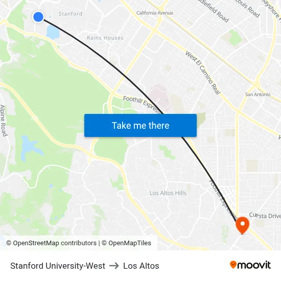 Stanford University-West to Los Altos map