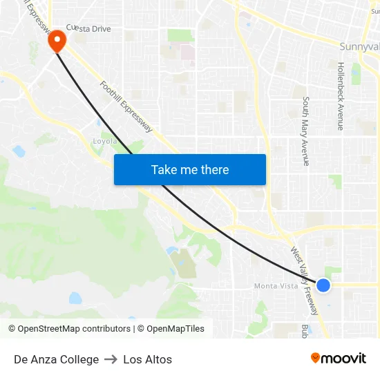 De Anza College to Los Altos map