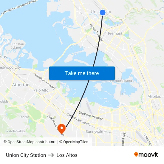 Union City Station to Los Altos map