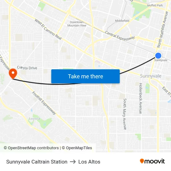 Sunnyvale Caltrain Station to Los Altos map