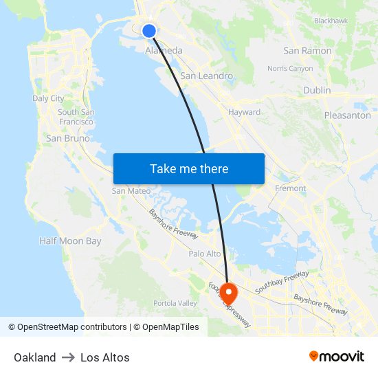 Oakland to Los Altos map