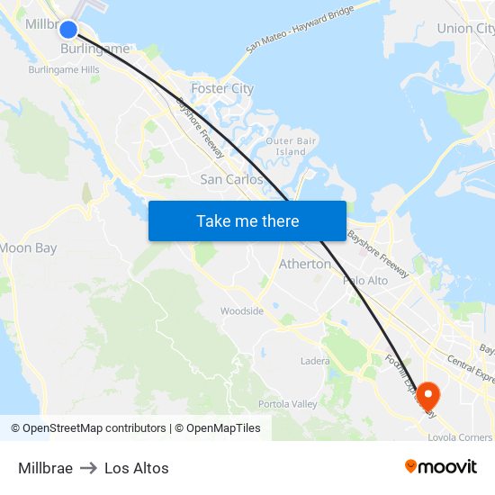 Millbrae to Los Altos map