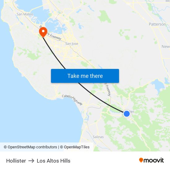 Hollister to Los Altos Hills map