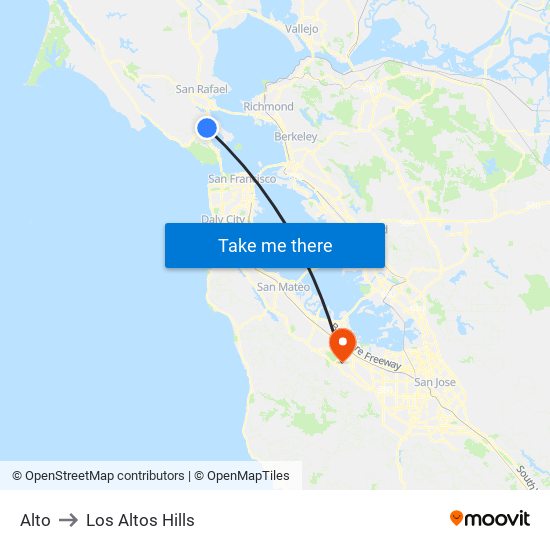 Alto to Los Altos Hills map