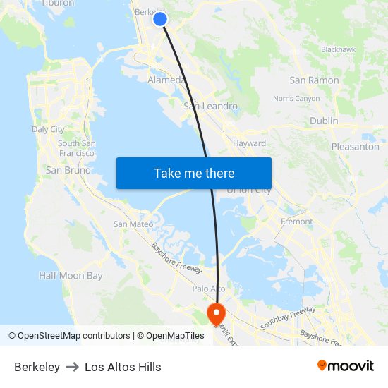 Berkeley to Los Altos Hills map