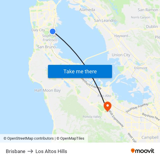 Brisbane to Los Altos Hills map