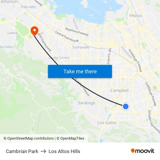 Cambrian Park to Los Altos Hills map