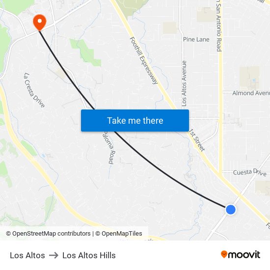 Los Altos to Los Altos Hills map