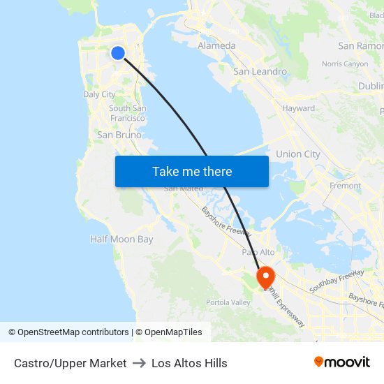 Castro/Upper Market to Los Altos Hills map