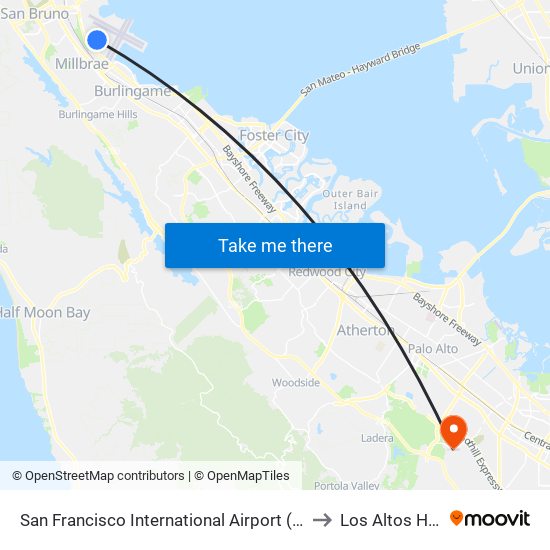 San Francisco International Airport (Sfo) to Los Altos Hills map