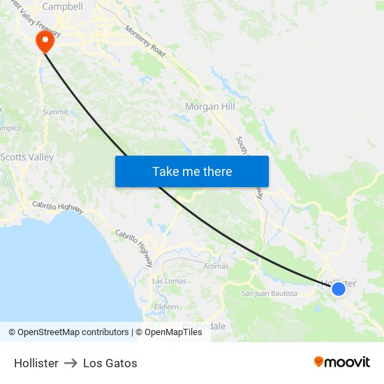 Hollister to Los Gatos map