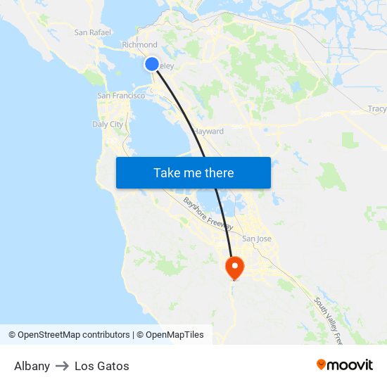 Albany to Los Gatos map